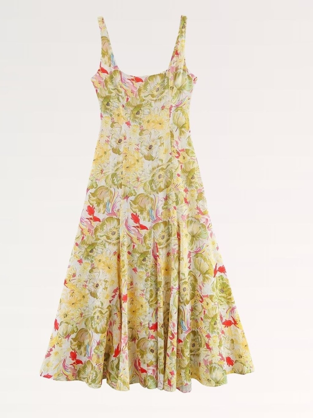 NWT Zara Linen Blend Yellow Dress ZW Collection Floral Wedding Guest M - Picture 9 of 16